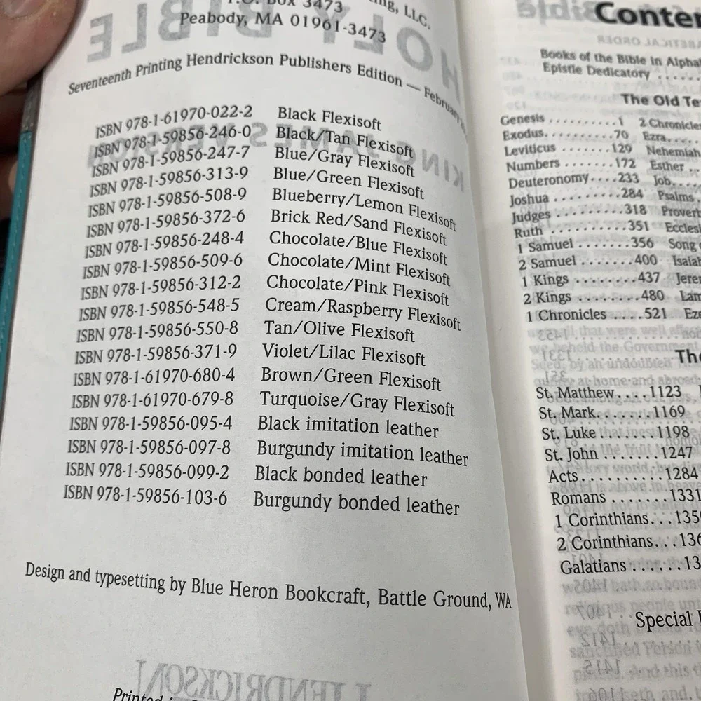 Hendrickson KJV Holy Bible Reference Edition Turquoise Gray Flexisoft Red Letter